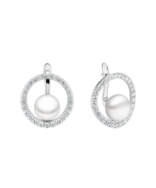 Серьги из серебра с жемчугом и цирконами