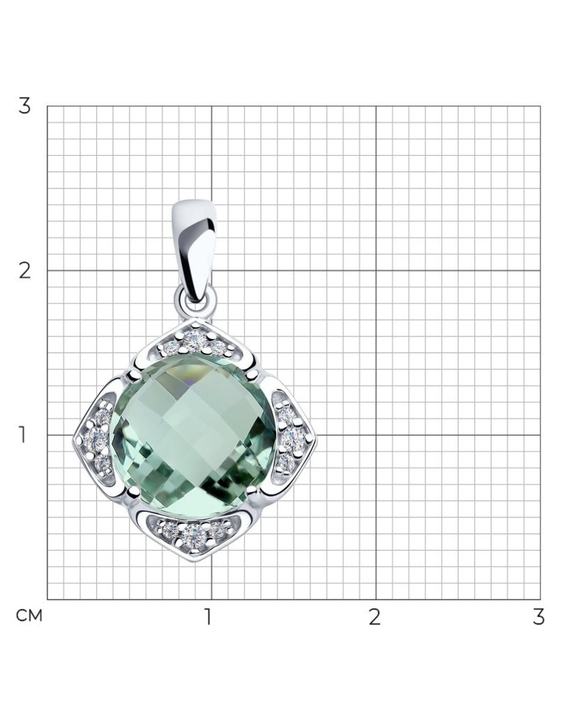 Sidabrinis pakabukas su žaliuoju kvarcu ir cirkoniais - Sidabriniai pakabukai - Goldinga