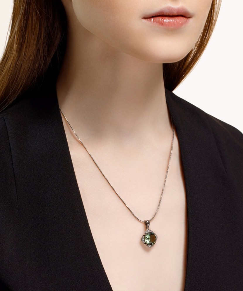 Sidabrinis pakabukas su žaliuoju kvarcu ir cirkoniais - Sidabriniai pakabukai - Goldinga