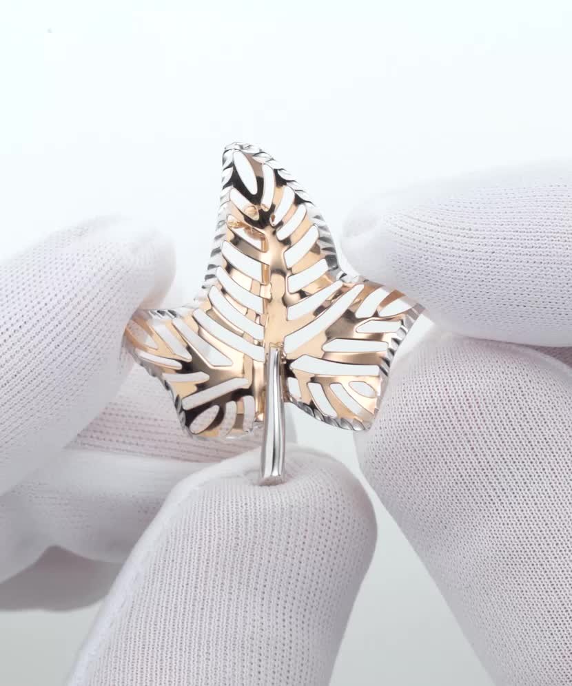 Золотая брошь "Листик"