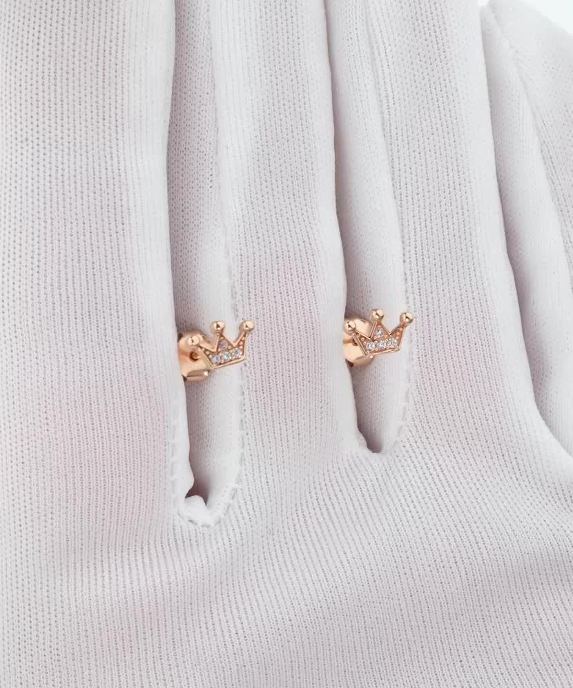 Золотые серьги с цирконами "корона"