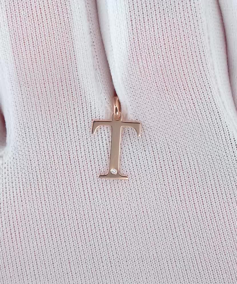Золотой кулон с бриллиантом, буква T