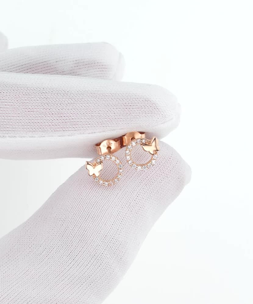 Золотые серьги с цирконами "Бабочки"