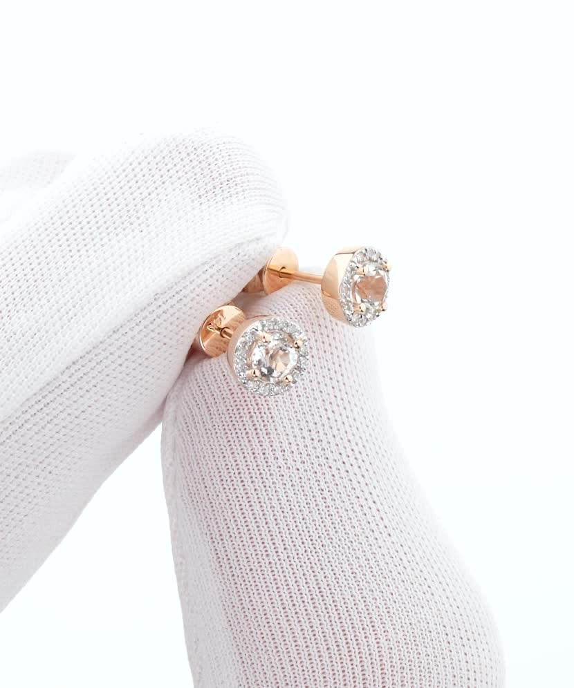 Золотые серьги с бриллиантами и белым топазом