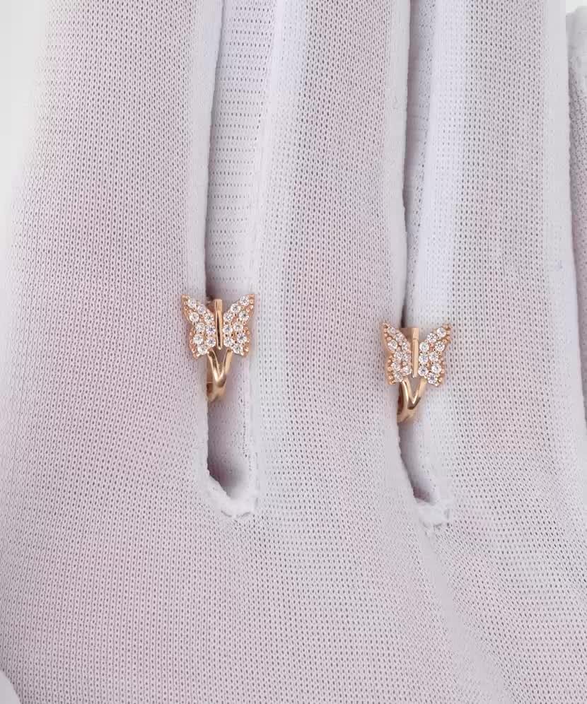 Золотые серьги с цирконами "Бабочка"