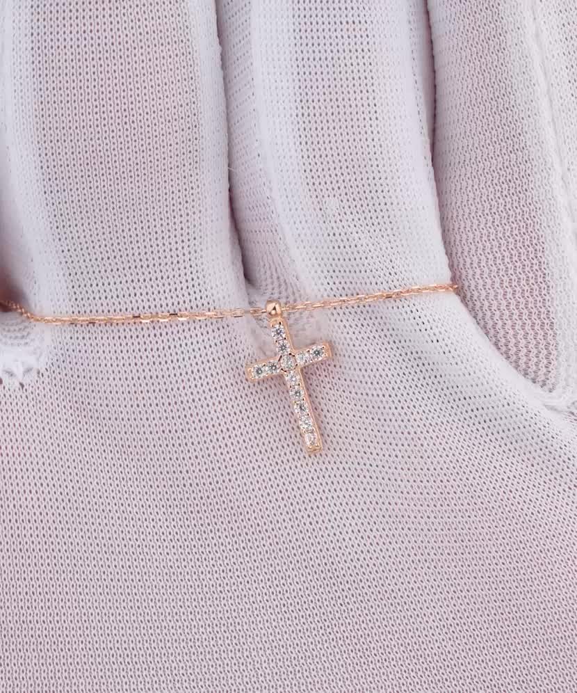 Золотая цепочка с подвеской из циркона "крест"