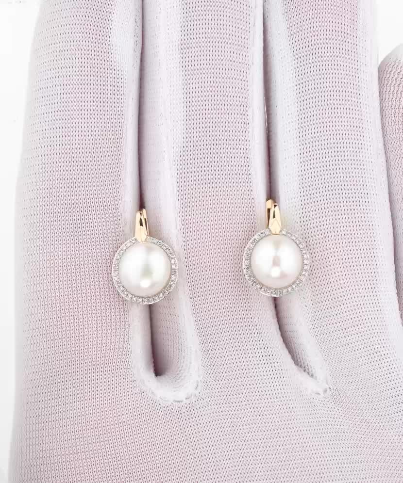 Kollase kulla kõrvarõngad teemantide ja pärlitega