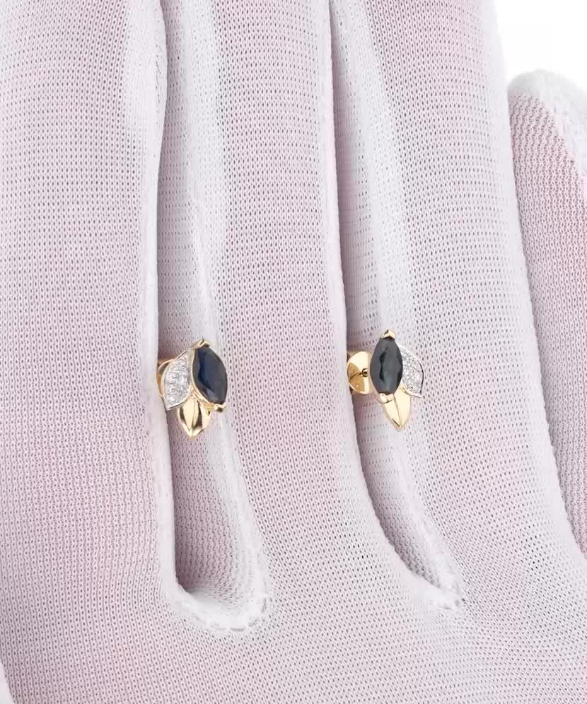 Kollasest kullast kõrvarõngad safiiride ja teemantidega