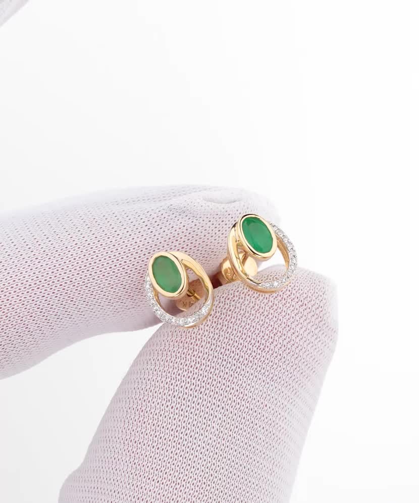 Kollase kulla kõrvarõngad teemantide ja smaragdidega-st