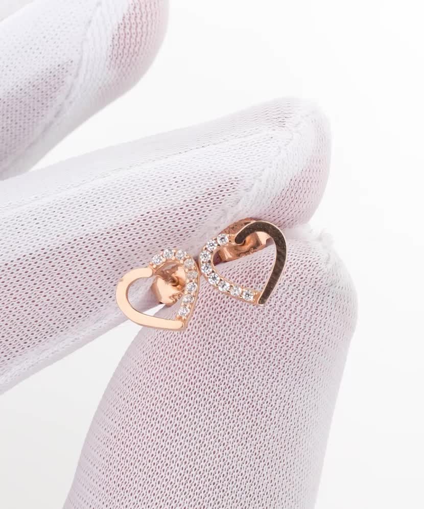 Золотые серьги с цирконами "Сердечки"