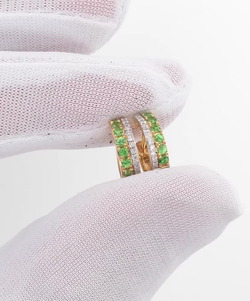 Kollase kulla kõrvarõngad smaragdide ja teemantidega