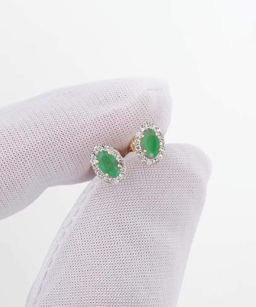 Kollase kulla kõrvarõngad smaragdide ja teemantidega