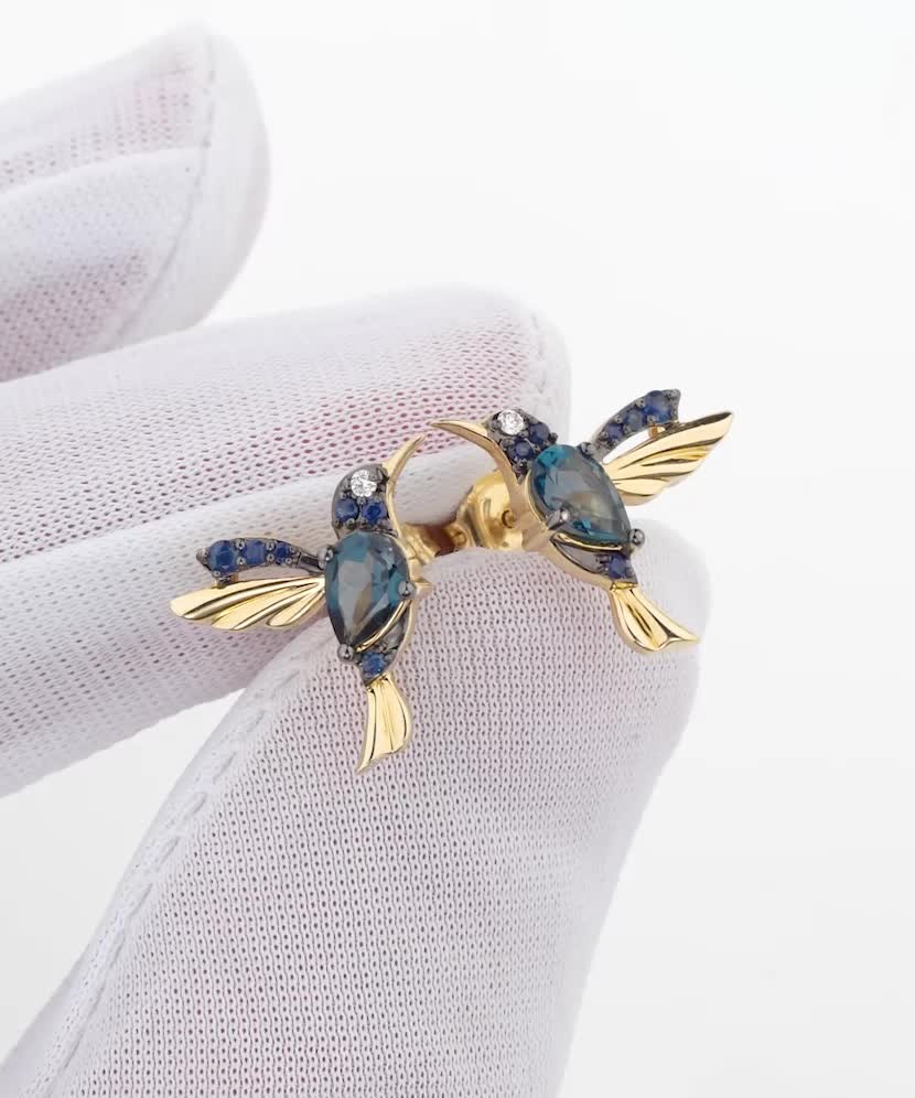 Kollase kulla kõrvarõngad safiiride, topaaside ja teemantidega