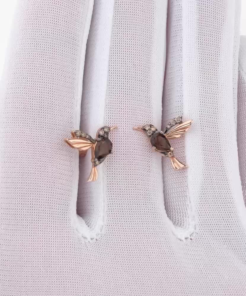 Kullakõrvarõngad suitsukvartsi ja teemantidega