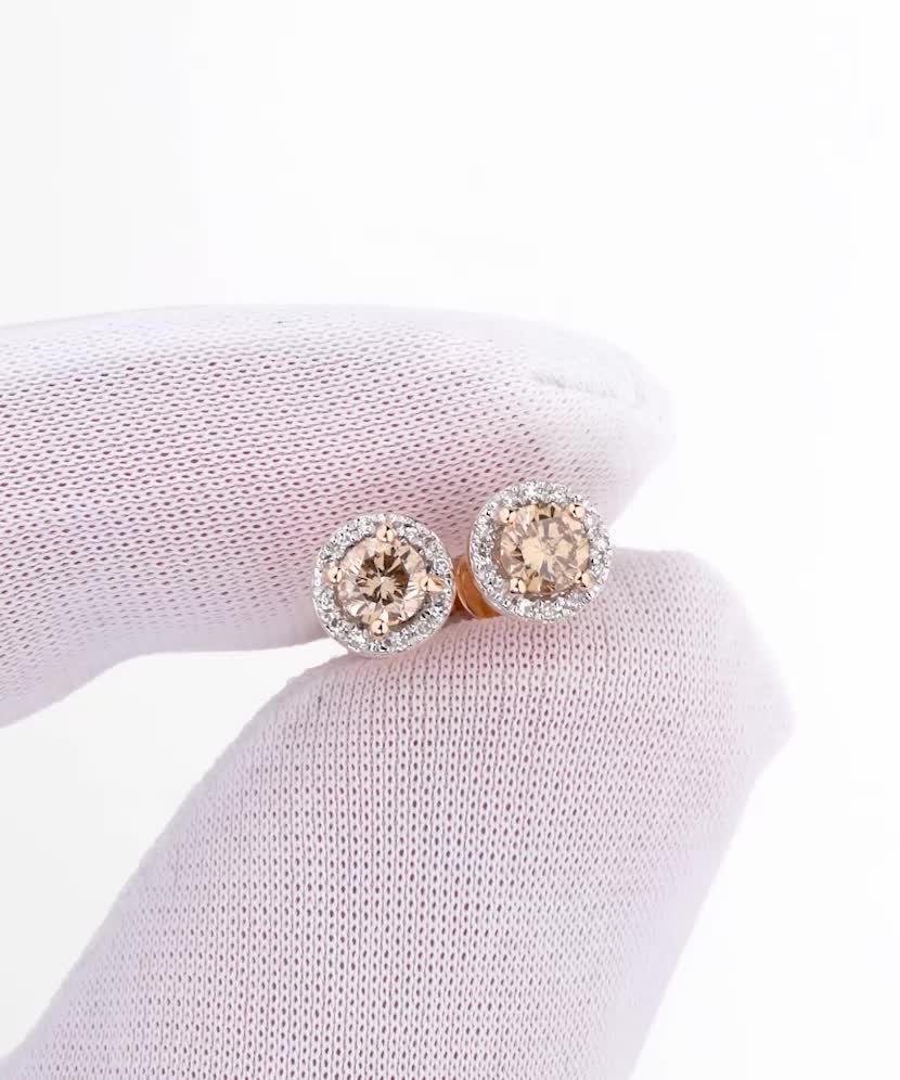 Kuld kõrvarõngad konjaki- ja valgete teemantidega