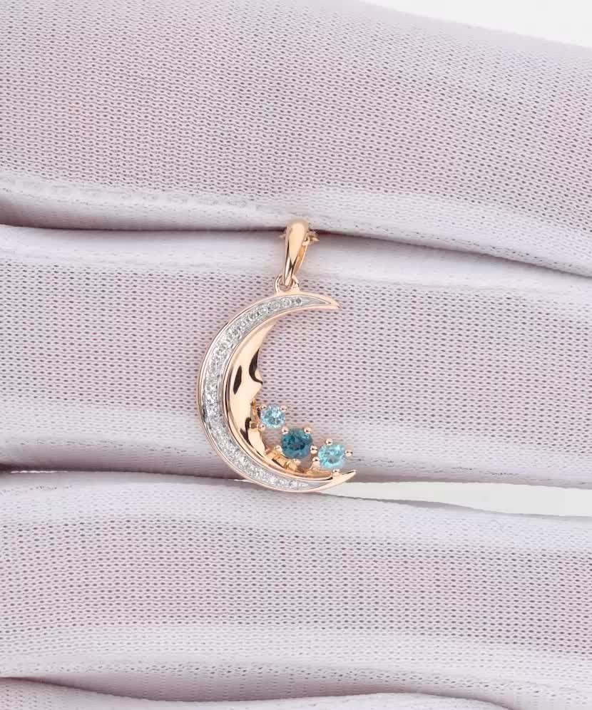 Золотой кулон с лондонскими топазами, топазами и бриллиантами «Луна»