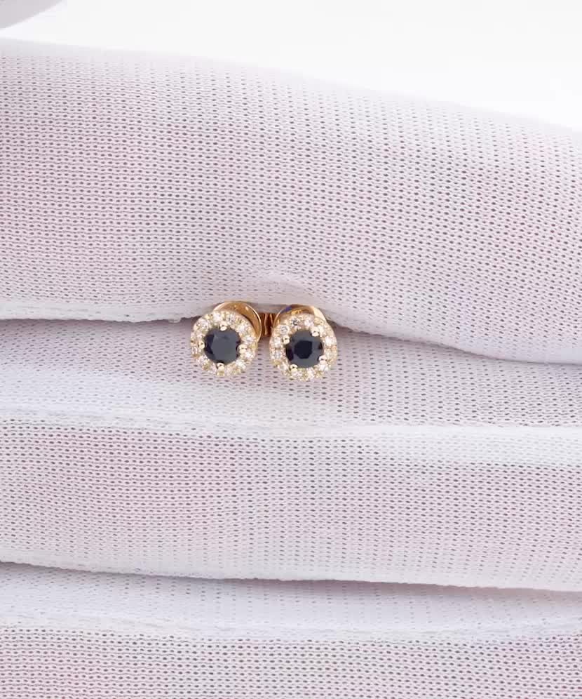 Kollasest kullast kõrvarõngad safiiride ja teemantidega