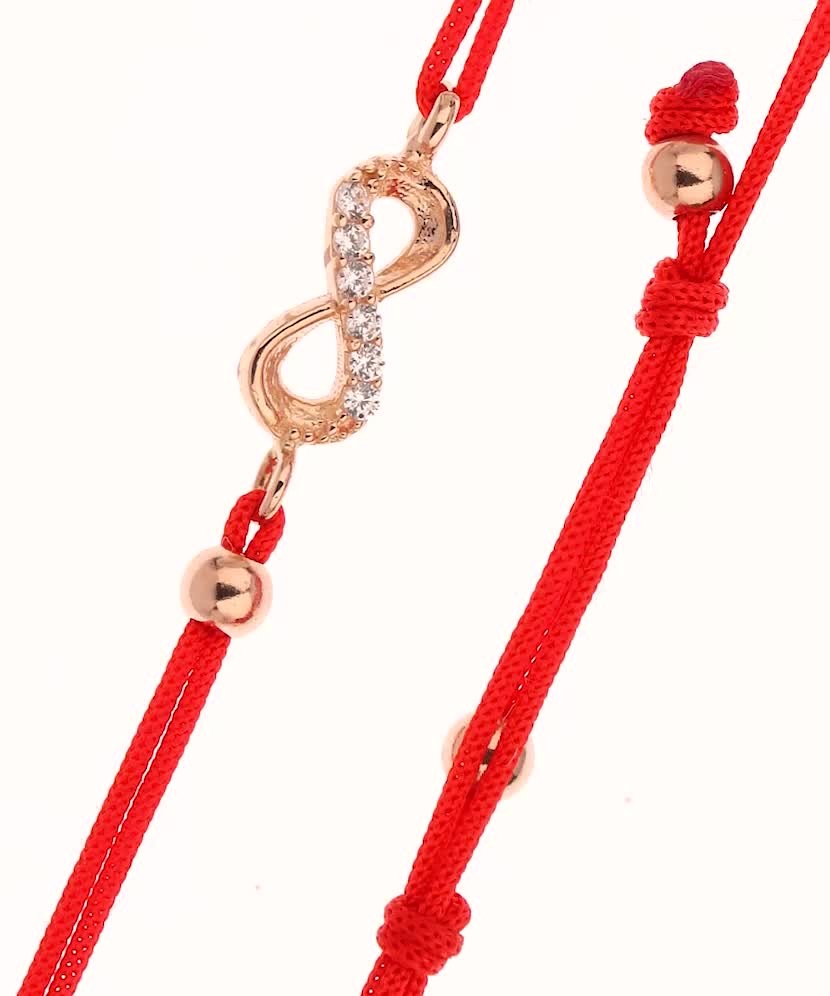 Punasest lõngast käevõru kuldripatsiga "lõpmatus"