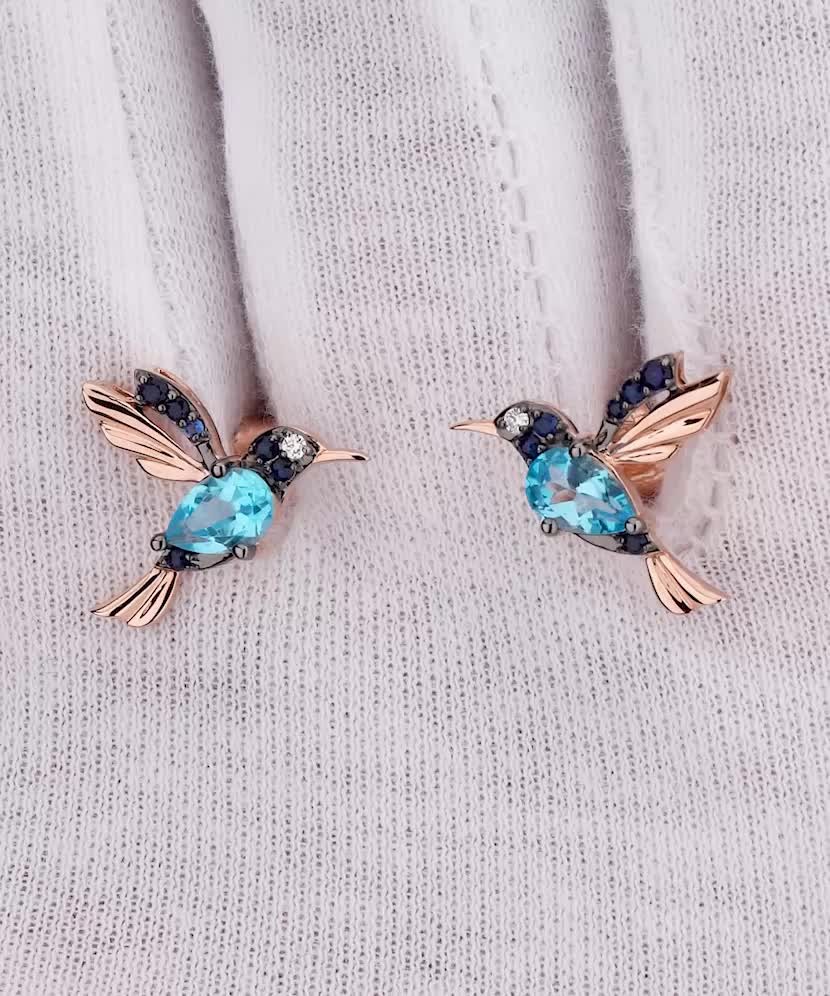 Kuldkõrvarõngad topaasidega, safiiridega ja briljantidega - Goldinga