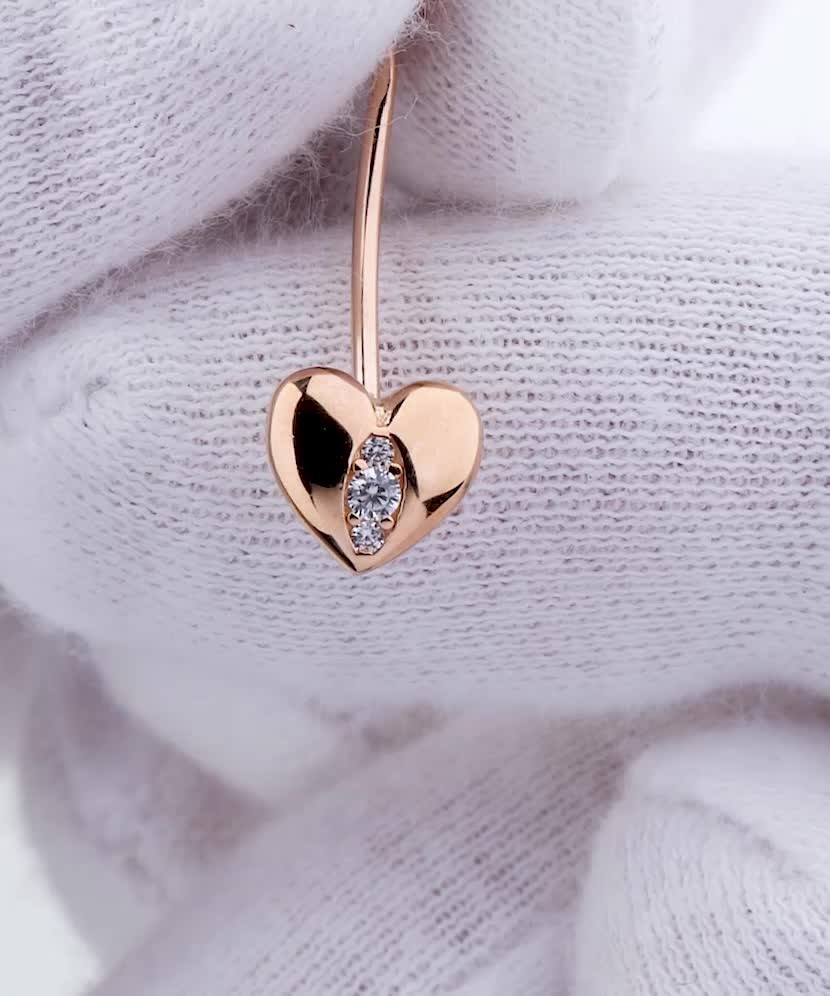 Пирсинг из золота с фианитами "Сердце"