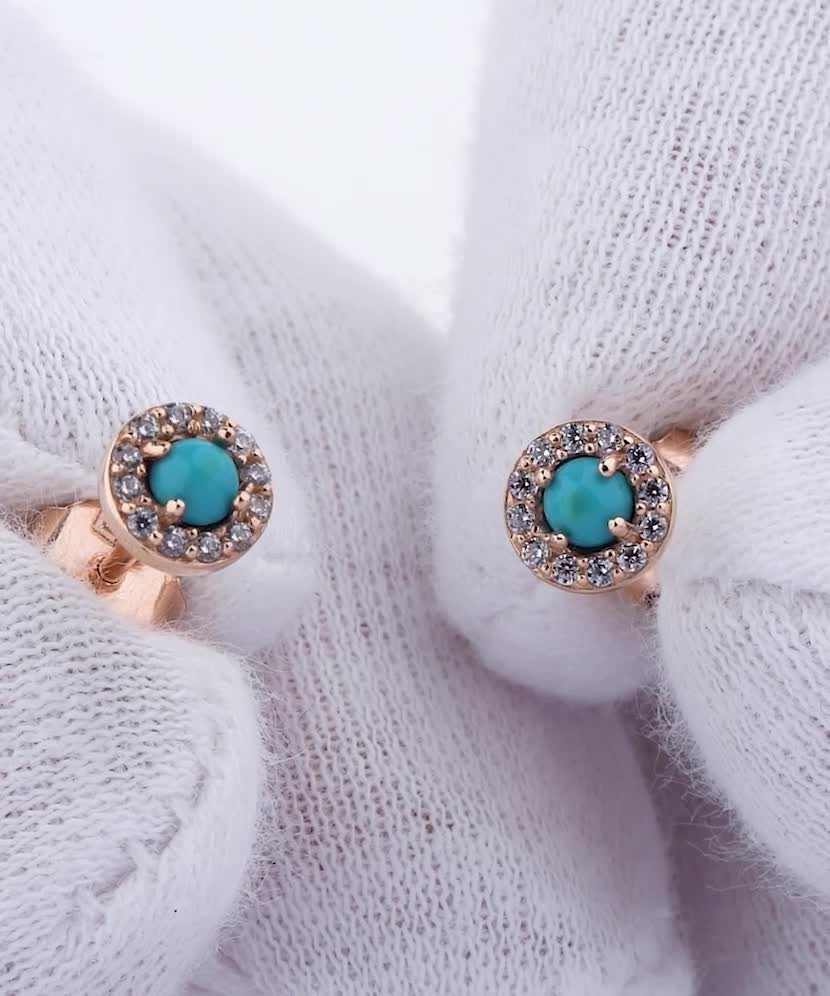 Серьги из золота с бирюзой и фианитами