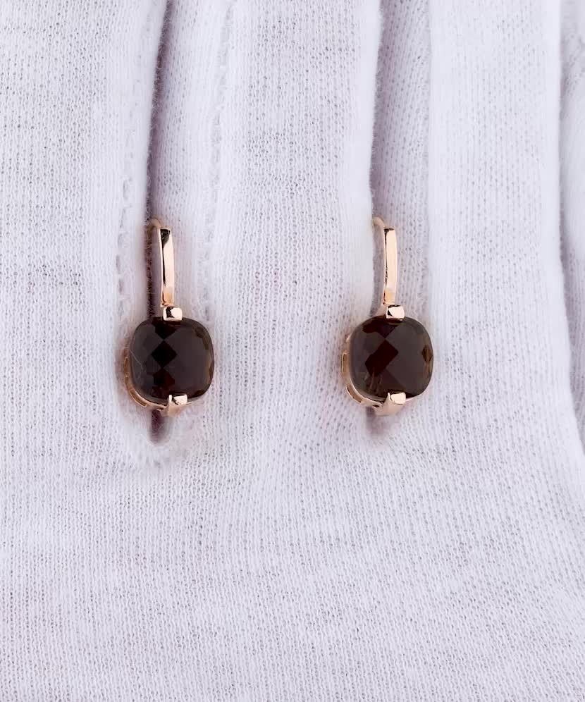 Золотые серьги с дымчатым кварцем