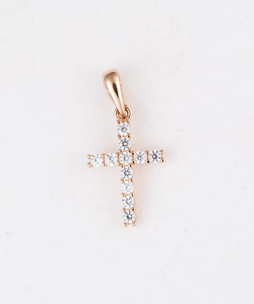 Золотой подвеска с цирконами "Крестик" 24mm