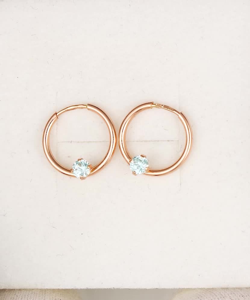 Золотые серьги конго (кольца) с цирконом 12мм