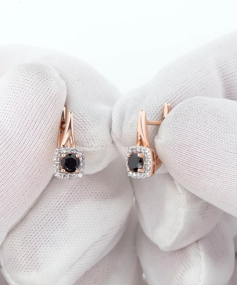 Золотые серьги с бриллиантами и шпинелью